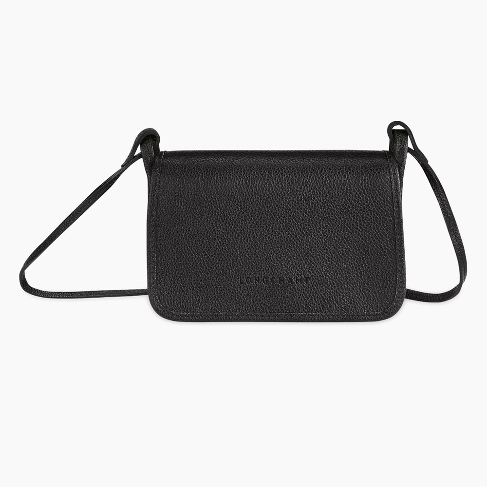 Longchamp Black Le Foulonné Leather Wallet-On-Strap XS Clutch NWT 100% Authentic - Picture 2 of 11